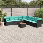vidaXL 10-delige Loungeset met kussens poly rattan zwart, Verzenden, Nieuw, Loungeset