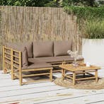 vidaXL 5-delige Loungeset met kussens bamboe taupe, Verzenden, Loungeset