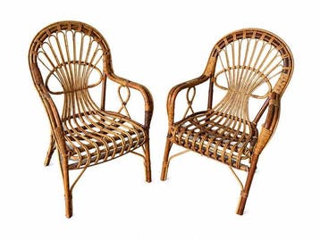 Stoel - Bamboe, Rattan - Een paar vintage fauteuils van