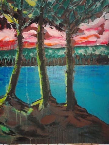 baptiste laurent - Feu à la pinède, XL, 89x105cm, acrylic