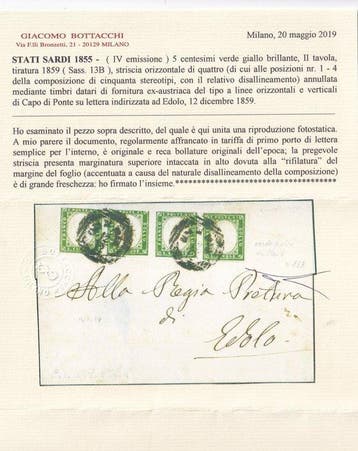 Anciens états italiens - Sardaigne - 1859 Rare bande de 4