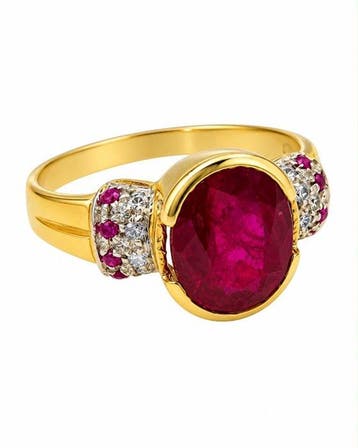 Zonder minimumprijs - Ring - 9 kt. Geel goud, Zilver Robijn, Nieuw