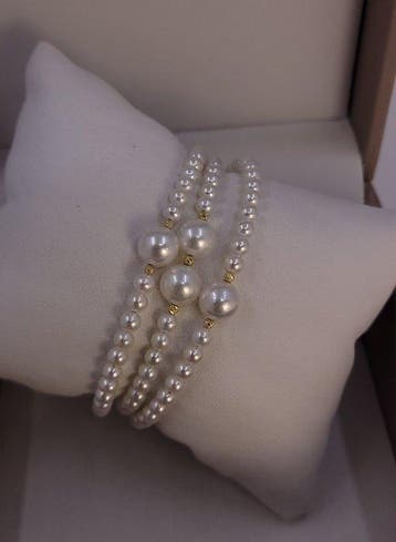 Armband - 18 karaat Geel goud - 4x8,5 mm Akoya parels, Nieuw