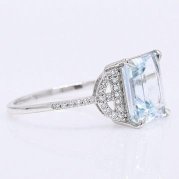 Zonder minimumprijs - Ring Platina - 2.77ct. tw. Aquamarijn, Handtassen en Accessoires, Nieuw
