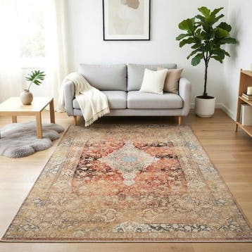 Premium Zijden Tapijt - Rood en Beige Tapijt met Luxueuze, Maison & Meubles
