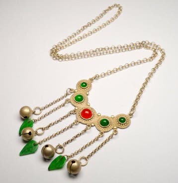 Argent, Green Jade - Collier - Cloches - Cornaline