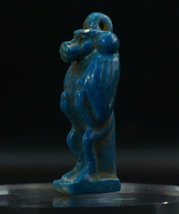 Oud-Egyptisch Faience Amulet van God Thoth in baviaanvorm -, Antiek en Kunst