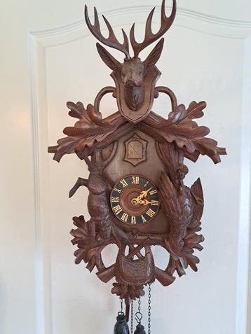 Koekoeksklok - Antiek Hout, Messing - 1940-1950 - Jagersklok