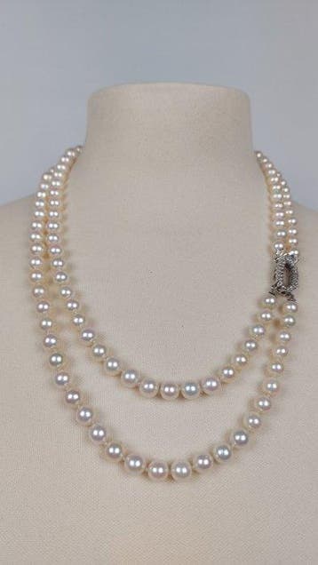 Halsketting - 18 karaat Witgoud Parel - Diamant, Nieuw