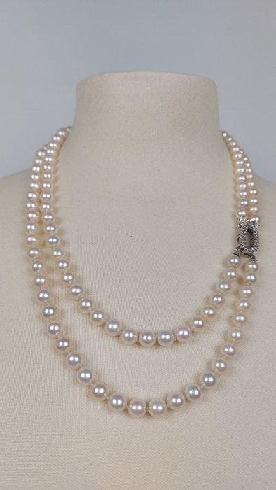 Halsketting - 18 karaat Witgoud Parel - Diamant, Bijoux, Sacs & Beauté, Colliers