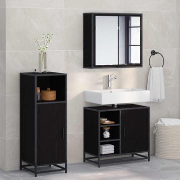 vidaXL Badkamermeubel Set 3 st Zwart Eiken 65 x 33 x 60 cm, Huis en Inrichting, Badkamer | Badkamermeubels, Verzenden, Nieuw