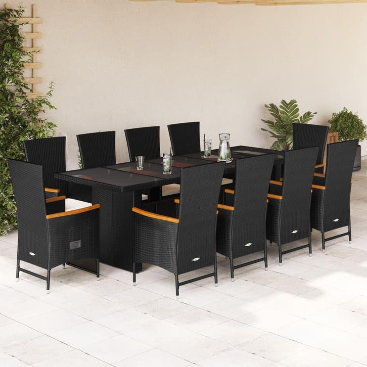 vidaXL 11-delige Tuinset met kussens poly rattan zwart, Tuin en Terras, Tuinsets en Loungesets, Tuinset, Nieuw, Verzenden