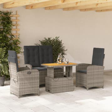 vidaXL 4-delige Tuinset met kussens poly rattan grijs, Tuin en Terras, Verzenden, Nieuw, Tuinset