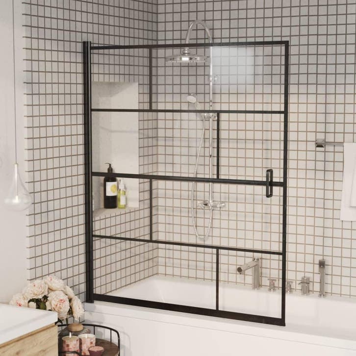 vidaXL Douchewand 116x140 cm ESG zwart, Bricolage & Construction, Sanitaire, Envoi