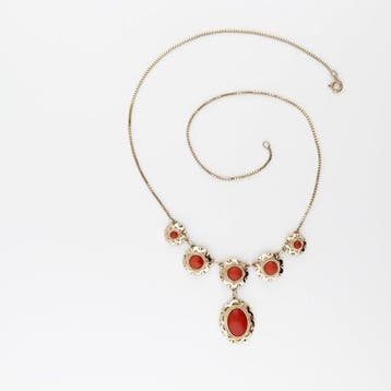 Halsketting - 14 karaat Geel goud - 6.00ct. tw. Bloedkoraal, Handtassen en Accessoires, Nieuw