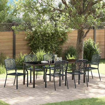 vidaXL Tuin Eettafel Set 7 st Antraciet Gepoedercoat staal, Verzenden, Nieuw