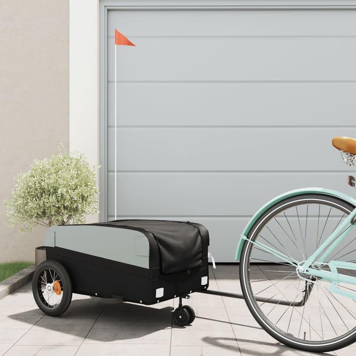vidaXL Fietstrailer 30 kg ijzer zwart, Fietsen en Brommers, Fietsaccessoires | Aanhangwagens en Karren, Nieuw, Verzenden