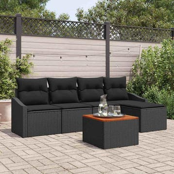 vidaXL Tuinbank Set 6 st Zwart poly rattan, Verzenden, Nieuw