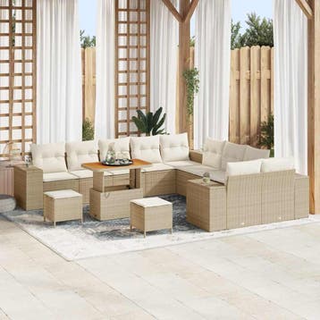 vidaXL Tuinbank Set 13 st Beige en Crème poly rattan, Verzenden, Nieuw