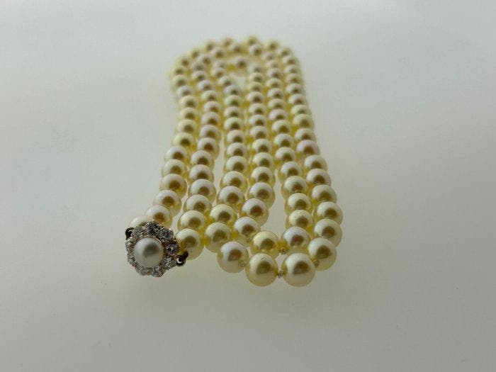 Halsketting - 14 karaat Roségoud Parel - Diamant, Handtassen en Accessoires, Kettingen