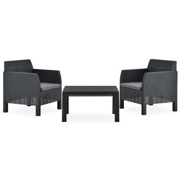 vidaXL 3-delige Loungeset met kussens PP rattan, Tuin en Terras, Verzenden, Nieuw, Loungeset