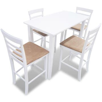 vidaXL Bartafel en 4 barstoelen set hout wit, Verzenden