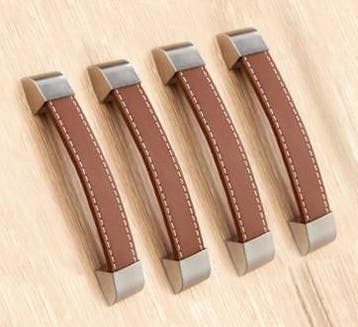 Set van 4 leren handgrepen (128 mm, bruin, eindstuk metaal), Verzenden, Nieuw
