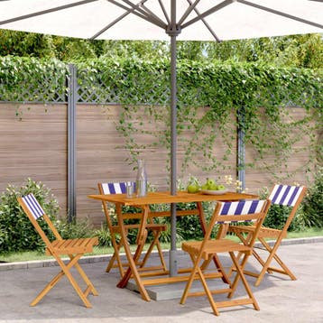 vidaXL Klapstoelen, 4 stuks, blauw-witte stof en massief, Verzenden, Nieuw