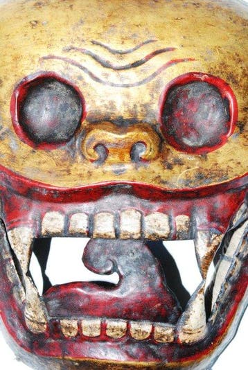 Oud metalen masker met Skull-doodshoofd, Citipati, Antiek en Kunst