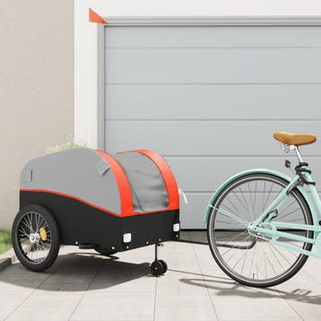 vidaXL Fietstrailer 45 kg ijzer zwart en oranje, Verzenden, Nieuw
