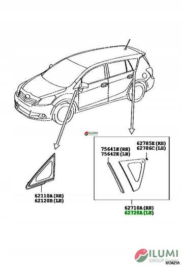 Achterruit links Toyota Corolla Verso 62720-0F040, Verzenden
