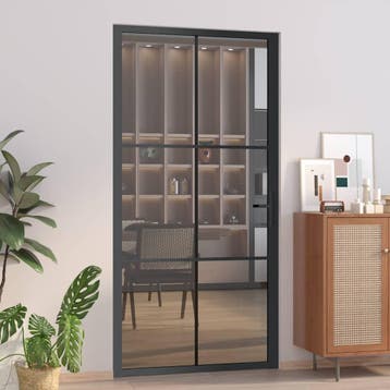 vidaXL Binnendeur 102,5x201,5 cm ESG-glas en aluminium zwart, Verzenden