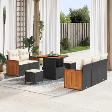 vidaXL Tuinbank Set 8 st 8-Aantal zitplaatsen Zwart en Crème, Verzenden