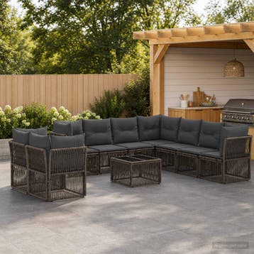 vidaXL Tuinbank Set 10 st Grijs poly rattan, Verzenden, Nieuw