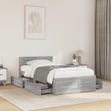 vidaXL Bedframe met hoofdeinde bewerkt hout betongrijs, Verzenden, Nieuw