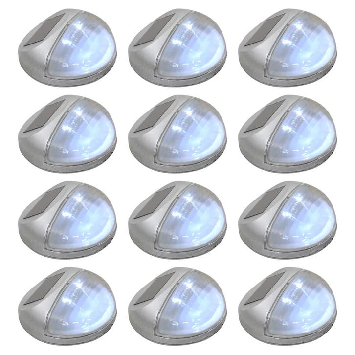 vidaXL LED-wandlampen solar rond zilver 12 st, Tuin en Terras, Buitenverlichting, Nieuw, Verzenden