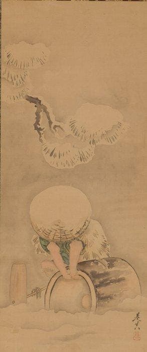 Kakejiku (rouleau suspendu) - Papier de mûrier, soie, bois -, Antiquités & Art, Antiquités | Autres Antiquités