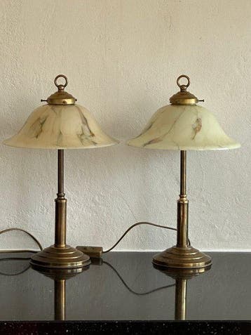 Tafellamp (2) - Opaline glas , brons / messing - Tafellampen