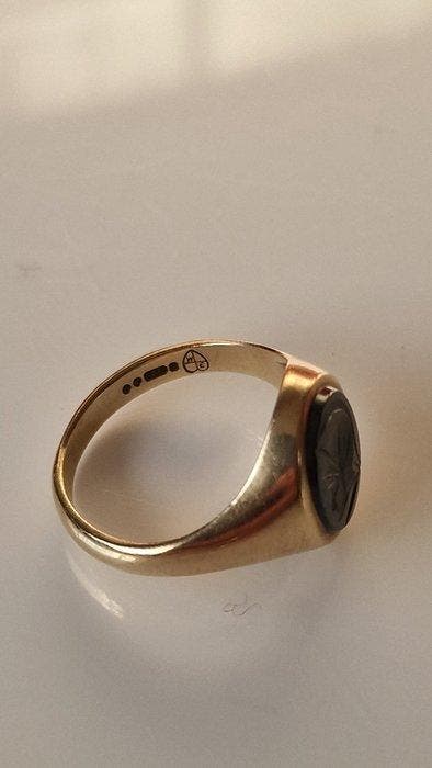 Ring - 9 kt. Geel goud, Onyx Onyx, Handtassen en Accessoires, Ringen
