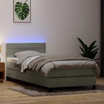 vidaXL Boxspring met matras en LED fluweel lichtgrijs 90x220, Huis en Inrichting, Slaapkamer | Bedden, Verzenden, Nieuw