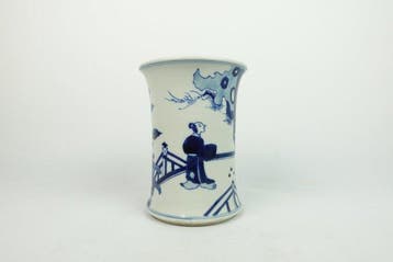 Blauw-witte kwastpot met figuren en verhalen - Porselein -