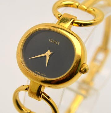 Gucci - 1600 Black Dial Gold Plated Bangle - Sans prix de