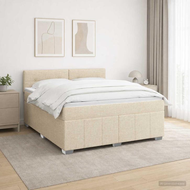 vidaXL Boxspringbed met matras Crèmekleurig 140 x 200 cm, Maison & Meubles, Chambre à coucher | Lits, Envoi