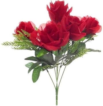 Zijden Rozen met Gips en Blad Rood Boeketje 33 cm, Nieuw