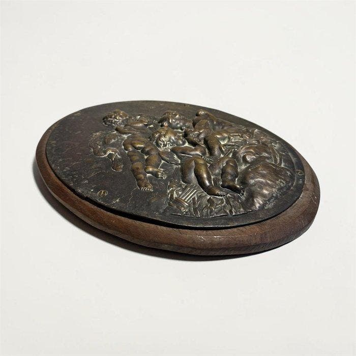 Bloksnijwerk/relief, Bas relief 3 chérubins 19e - 34 cm -, Antiquités & Art, Art | Art non-occidental