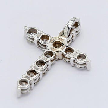 Pendentif en forme de croix - 14 carats Or blanc - 1.17ct.