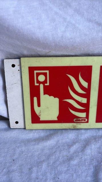 Vintage Brandmelder Veiligheidsbord – Hard kunststof –