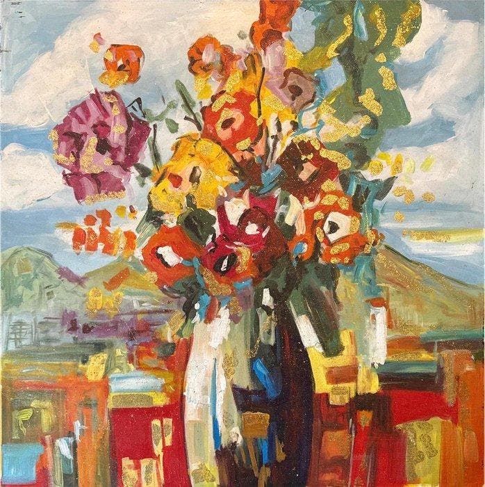 Nguyn V.L (1993) - Arc-en-ciel Floral 80 80 cm, Antiek en Kunst, Kunst | Schilderijen | Modern