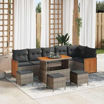 vidaXL Tuinbank Set met kussen 12 pcs Grijs poly rattan, Jardin & Terrasse, Verzenden