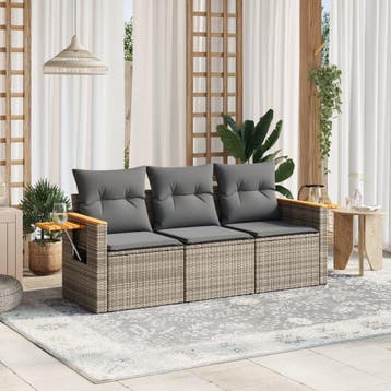 vidaXL 3-delige Loungeset met kussens poly rattan grijs, Verzenden, Loungeset